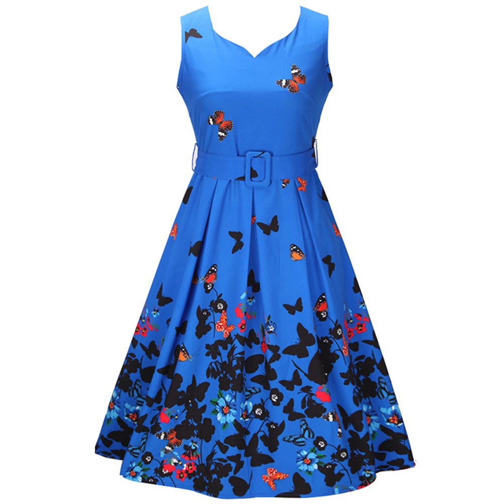 butterfly and flower print a line vintage dress