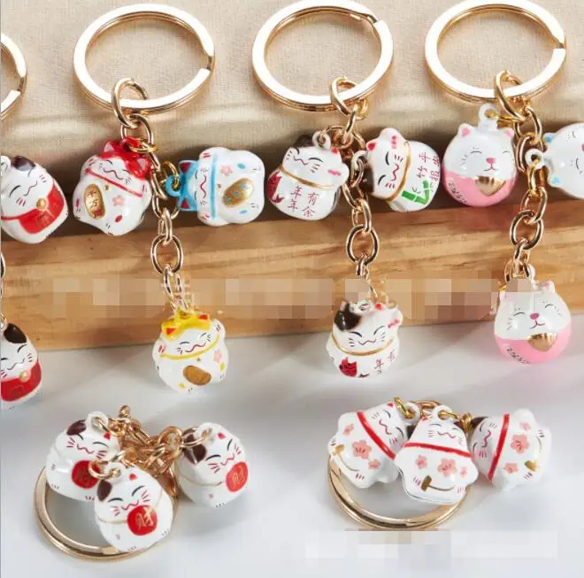 

New 10 Pcs anime lucky cat bell Cell Phone Strap Charms Keychains Key Ring DIY Jewelry Making Accessories T2