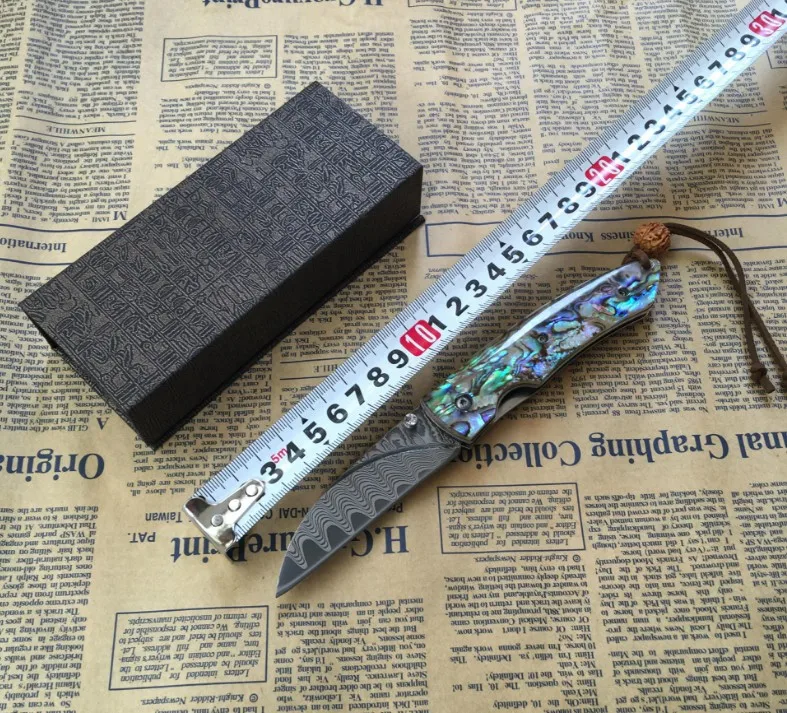

Folding Knife Damascus Blade Utility knife With Shell Handle Man Gift Pocket Collect knives Edc Outdoor Survival Tool