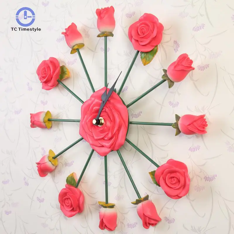 

3d Rose Wall Clock Digital Metal Wall Clocks Home Decoration Accessories Modern New Arrival Hanging Watches