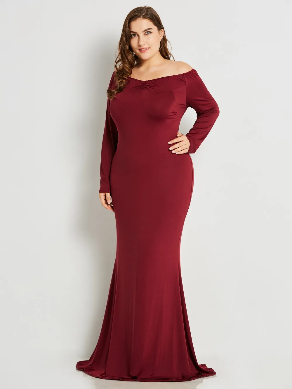 Women Party Maxi Dress Plus Size Solid Red Sexy Bodycon Mermaid Spring