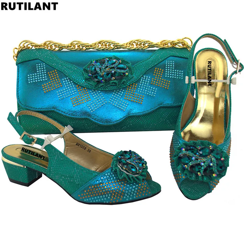 

Latest Teal Color Women Shoes and Bag Set Decorated with Rhinestone African Wedding Shoes and Bag Set Party Shoes and Bag Sets