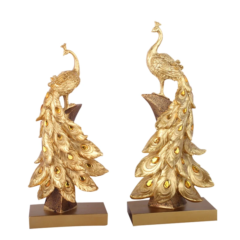 

Creative Golden Peacock Decoration Room Accessories Business Fashion Gift Modern Feature Resin Miniature Figurines For Home
