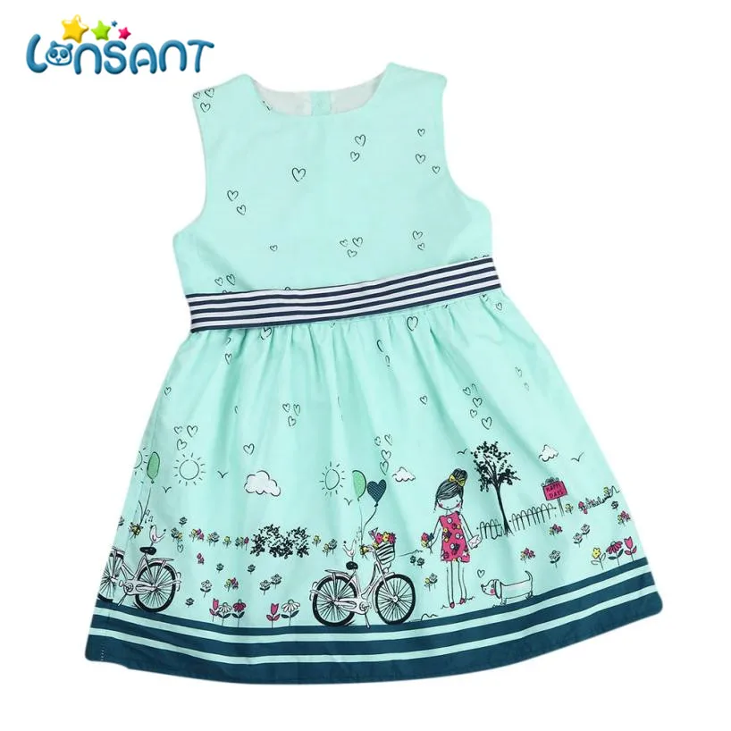 LONSANT/ г.; летние платья для девочек; ТРАПЕЦИЕВИДНОЕ платье без рукавов; Vestidos; хлопковая детская одежда с принтом; платье для маленьких девочек; N30