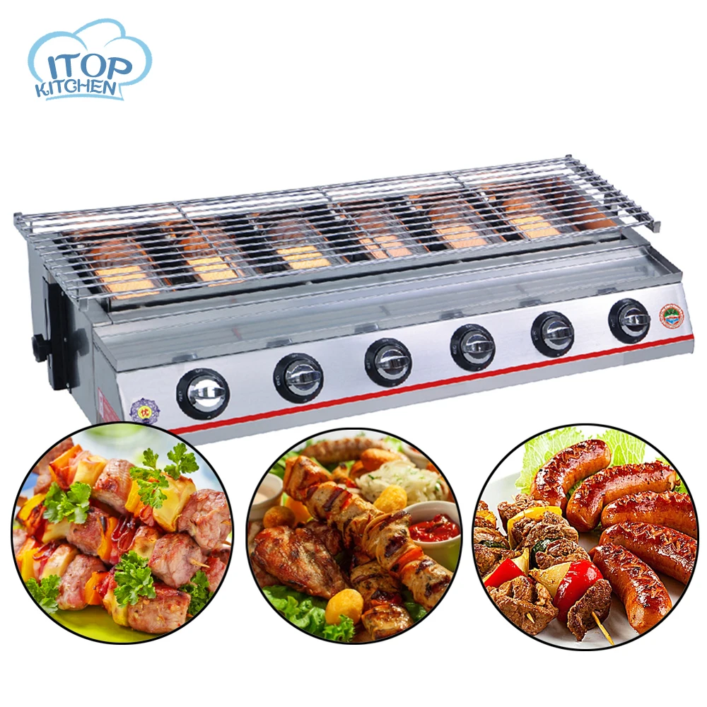 

Stainless Steel 6 burners Gas BBQ Grill Barbecue Outdoor Picnic Baking Smokeless Garden Adjustable Height