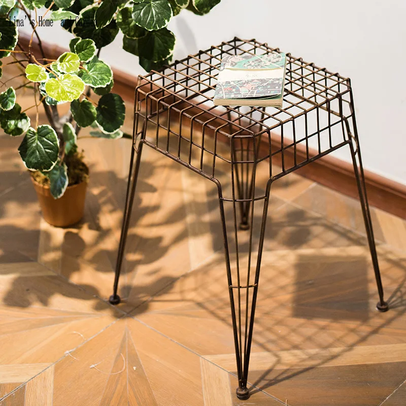 metal wire square antique loft stool