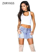 Новая ковбойская короткая юбка сломанная станок для обработки отверстий браслет с глазом Повседневная джинсовая юбка женская одежда сексуальный ночной клуб короткая юбка