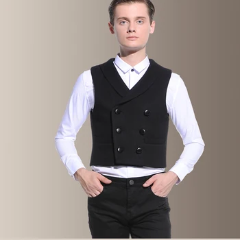 

Black Gentlement Chalecos Para Hombre Men Vest Gilet Uomo Double Breasted Mens Vest Suit Colete Masculino Waistcoat Men 2018