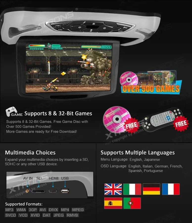 Best 10.1" Car Roof Mounted DVD Monitor, HDMI 1240*600 Touch Button Extra Case & IR headphones,Flip Down Monitor Overhead Ceiling DVD 9