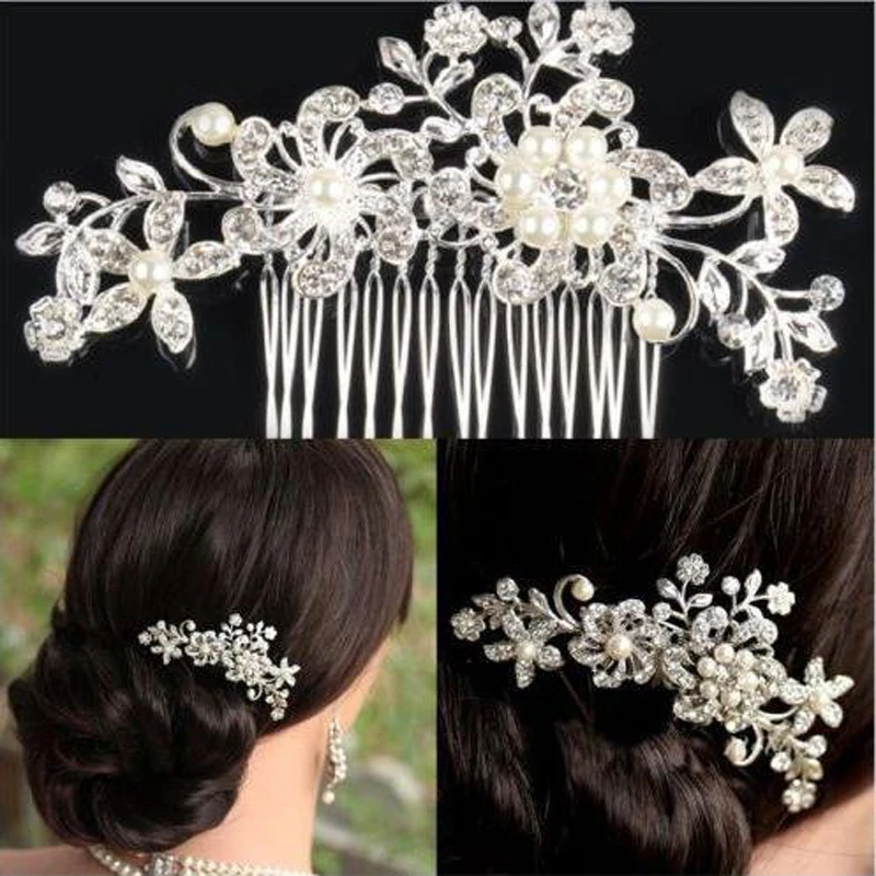 

Girls High Quality 1PC Fashion Flower Women Rhinestone Wedding 6Styles Clip Pearl Drop Shipping Bride Crystal Hair Accessories