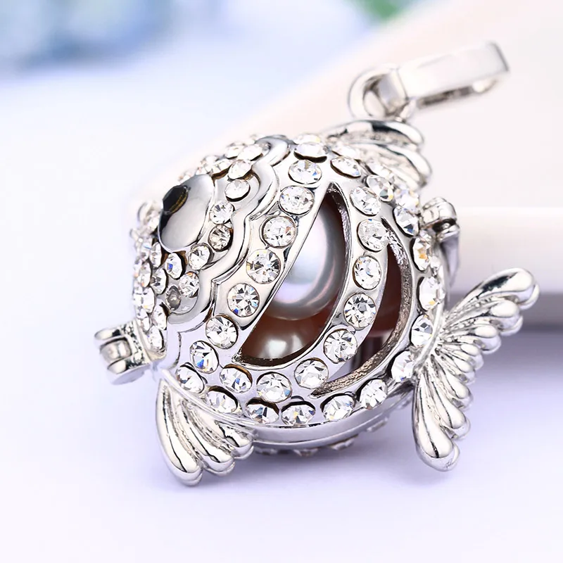 3pc big fish shape with zircon beads cage pendant findings 35x35mm (Fit 6 15mm Beads) BCPPHJ003|pendant findings|bead cagebeads |