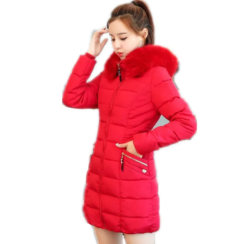 

2019New Plus Size 6XL Winter Women Jackets Female Hooded Large Fur Collar Down Jacket Wadded Jacket Basic Female Parkas CoatQ961