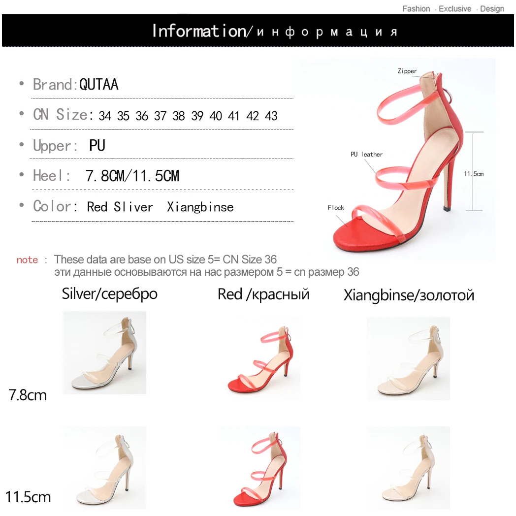 QUTAA/ г. Свадебные туфли женские босоножки женская обувь из искусственной кожи на тонком высоком каблуке с открытым носком на молнии сексуальные женские сандалии размер 34-43