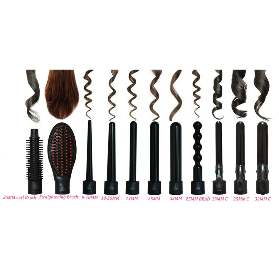 Online KIPAPA Curling Wand Set 0.35 untuk 1.25 Inch Travel Keramik Penjepit rambut Keriting Besi Datar Rambut Besi Sikat Sisir memilih