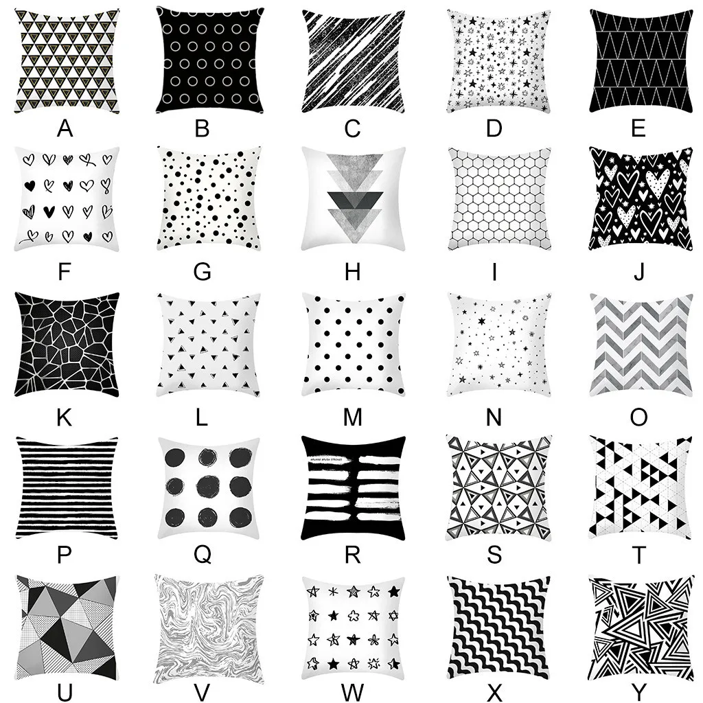 

ISHOWTIENDA Cushions Home Decor Black And White Geometric Linen Abstract Decorative Creative Polyester Lumbar Cushions 45x45cm