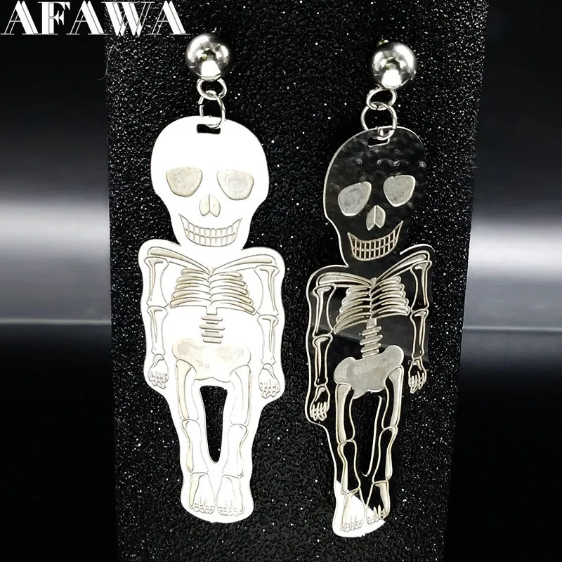 Скелет Нержавеющая сталь, серьги со шпилькой, для Для женщин ювелирных изделий из серебра Цвет длинный Череп серьги украшения Brinco grande E612361