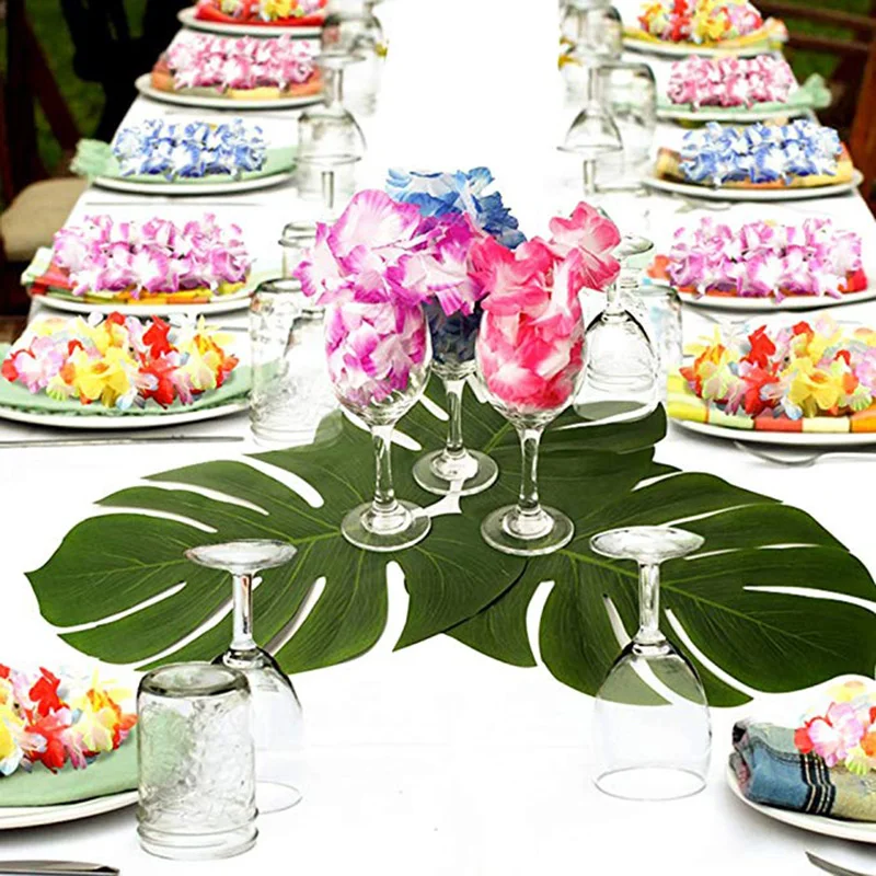 12pcs/Lot Fabric Artificial Palm Leaves Tropical Hawaiian Luau Party Jungle Beach Theme Party Table Decoration Accessories Decor