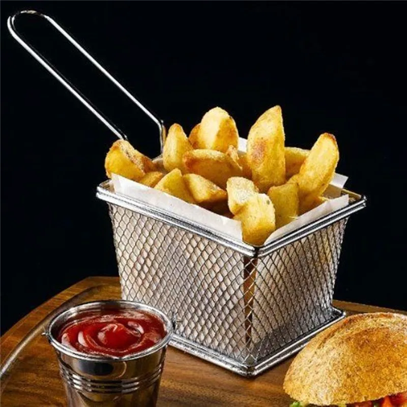 Mini frites paniers /à friture en acier inoxydable passoire de pr/ésentation des aliments outil de cuisson de pommes de terre