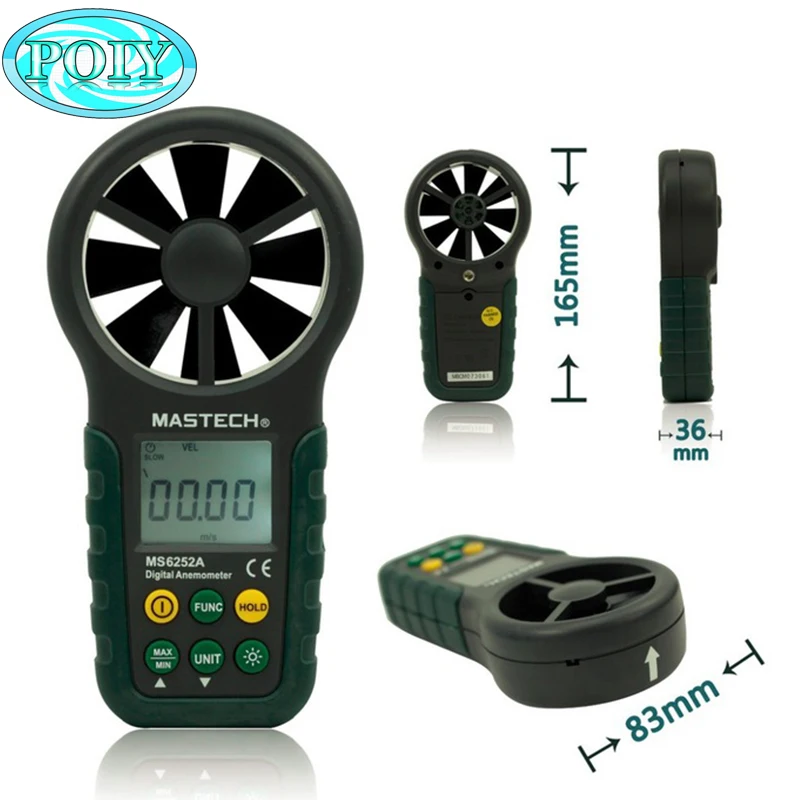 

MASTECH MS6252A Wind Speed Test Meter Multifunction Digital Anemometer Tachometer/Air Volume