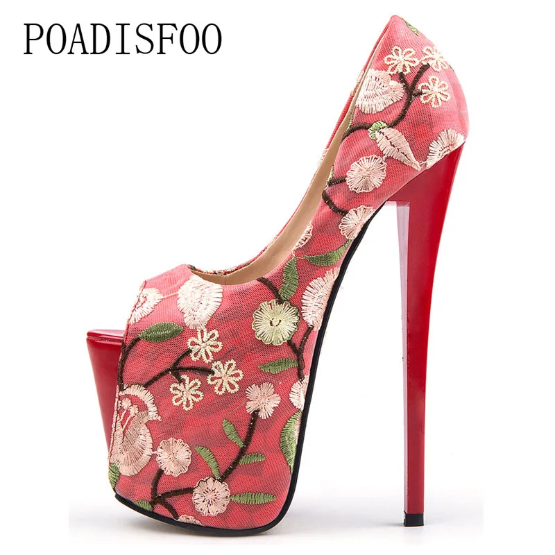 

POADISFOO Daifa National Red Chinese Style Fish Mouth Single Shoes High 20cm Heels Large Size 41-47 women's Shoes MJL-6678-A1