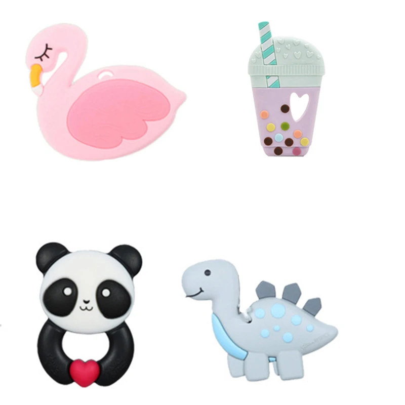 

1pc Animal Series Teether Silicone Pendant Accessories Unicorn Raccoon Flamingos Teether