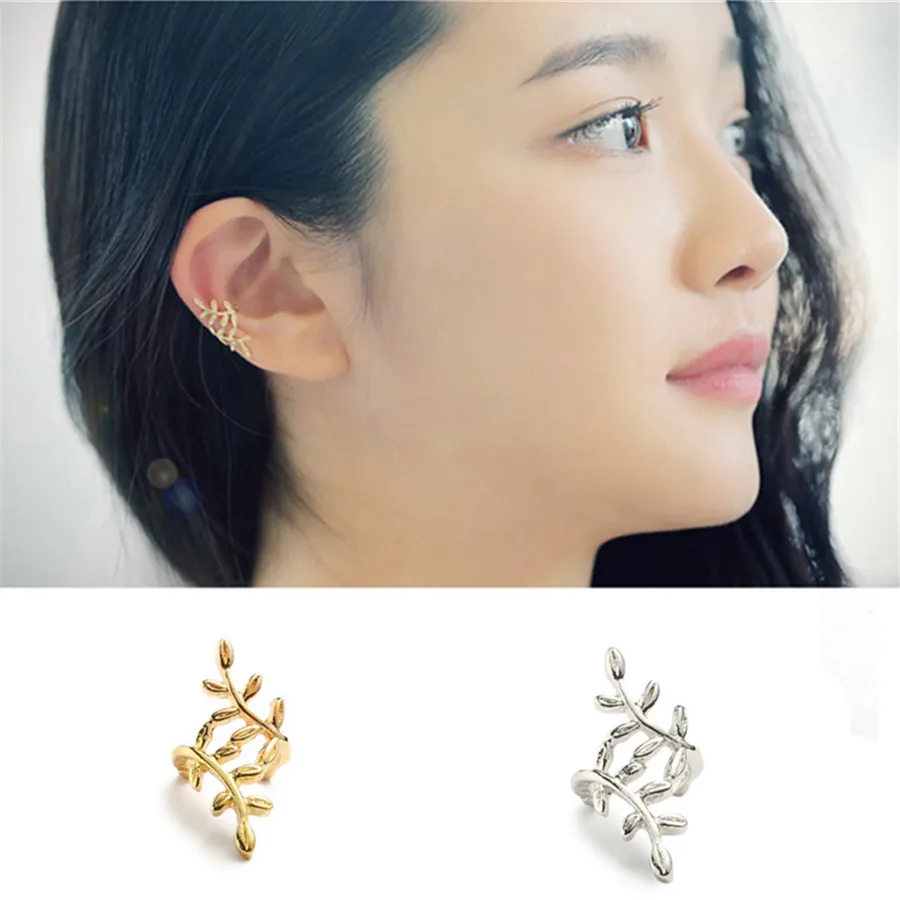 

SexeMara New 1pc Korean Fashion Ear Cuff Mental Leaf Earring Wrap No Piercing Gold Silver Clip Earring Wedding Jewelry Girl Gift
