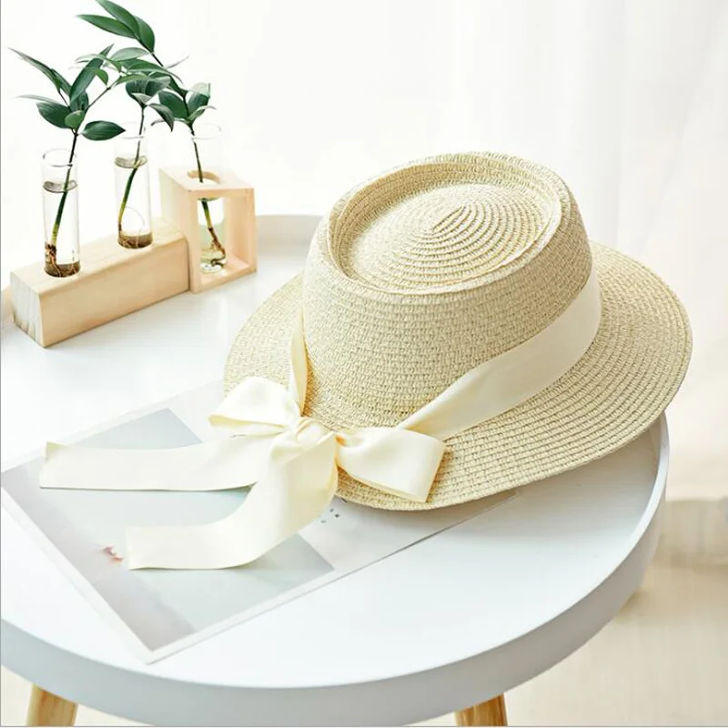 Панама летняя шляпа от солнца для женщин модная плоская шляпа с лентой пляжная соломенная шляпа для женщин Дорожная Кепка с защитой от УФ