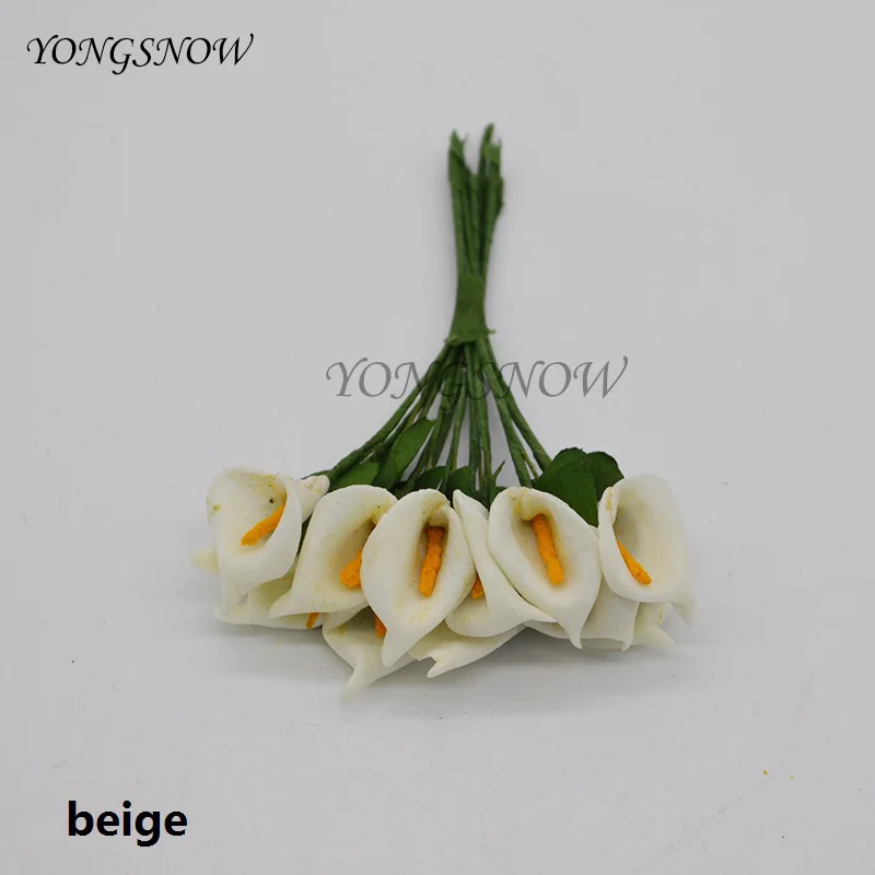 Leaf Beige 24 шт. 2-2,5 см DIY Мини Калла Лилия PE искусственные цветы из пены Свадебные украшения ручной работы букет имитация цветок декор 8DA010 - Цвет: Leaf Beige