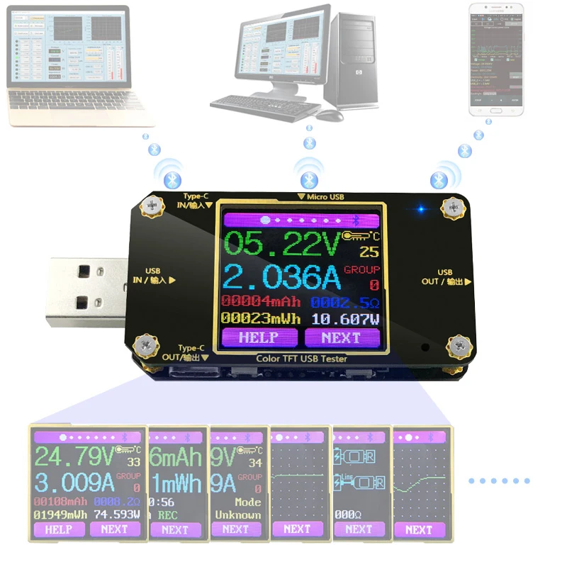 A3 USB тестер цветной Bluetooth тип-c Цифровой вольтметр dc Напряжение измеритель тока Амперметр детектор power bank индикатор зарядного устройства