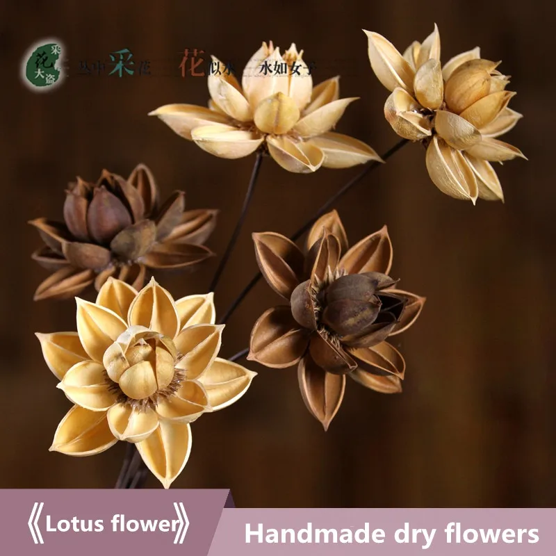 

1 pcs 55 cm wooden Lotus flower bendable metal rod super natural handmade dried flowers simulation bouquets living room flor