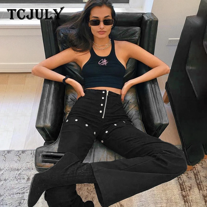

TCJULY Summer 2019 Detachable Women's Pants Button Zippers High Waist Skinny Slim Push Up Trousers Streetwear Black Casual Pants