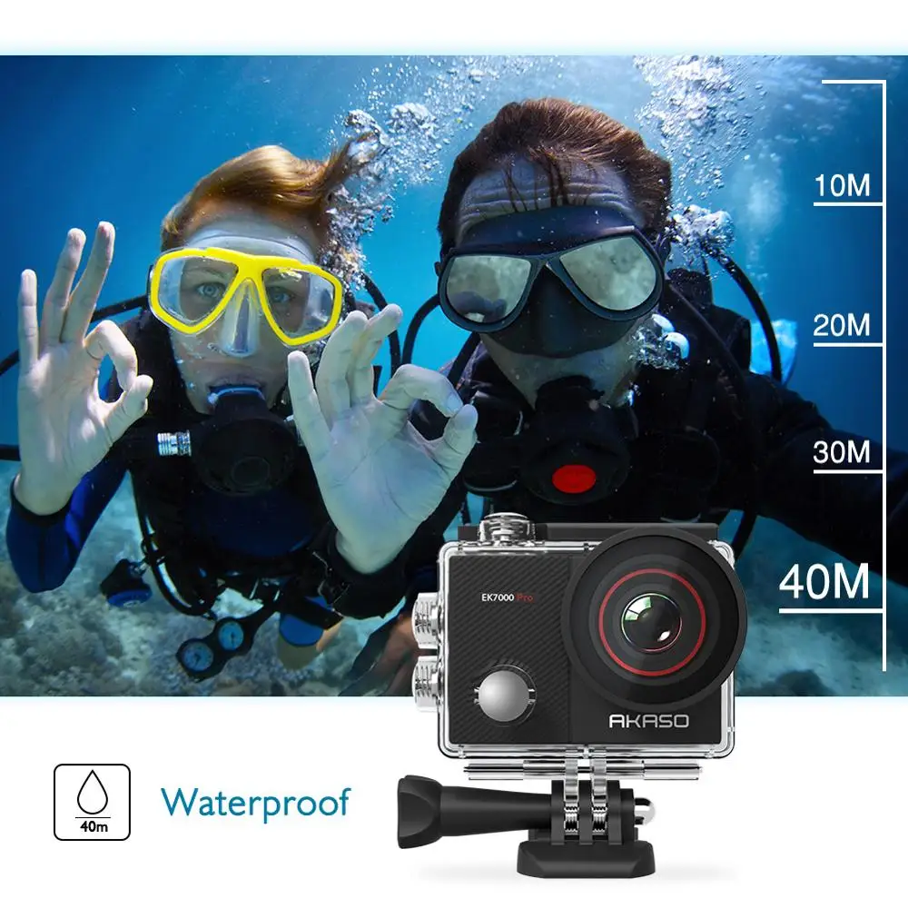 AKASO 액션 카메라, EK7000 프로, 4K30 카메라, 터치 스크린, 40m 방수 카메라, 스포츠 카메라, 원격 제어 지원, 외부 마이크