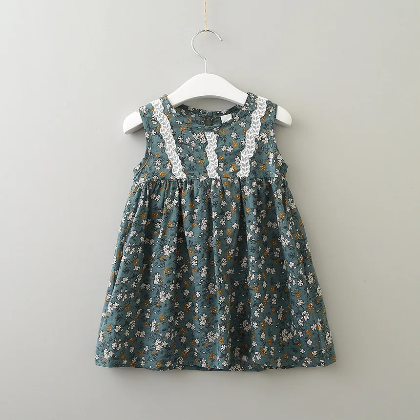 

Hurave New arrival Casual suspenders lace button Dresses Baby Girl Printing O-neck Dress Clothes Children Sleeveless clothing