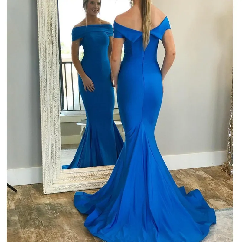 

African Mermaid Prom Dresses 2019 New Sexy Strapless Blue Abendkleider Long Sweep Train Dress Evening Wear Robe de soiree