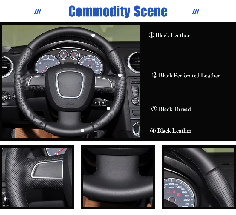Черная синтетическая кожа автомобиля рулевое колесо Крышка для Audi A3(8 P) 2008-2013 A4(B8) 2008-2010 A5 2008-2010 A6(C6) 2007-2011