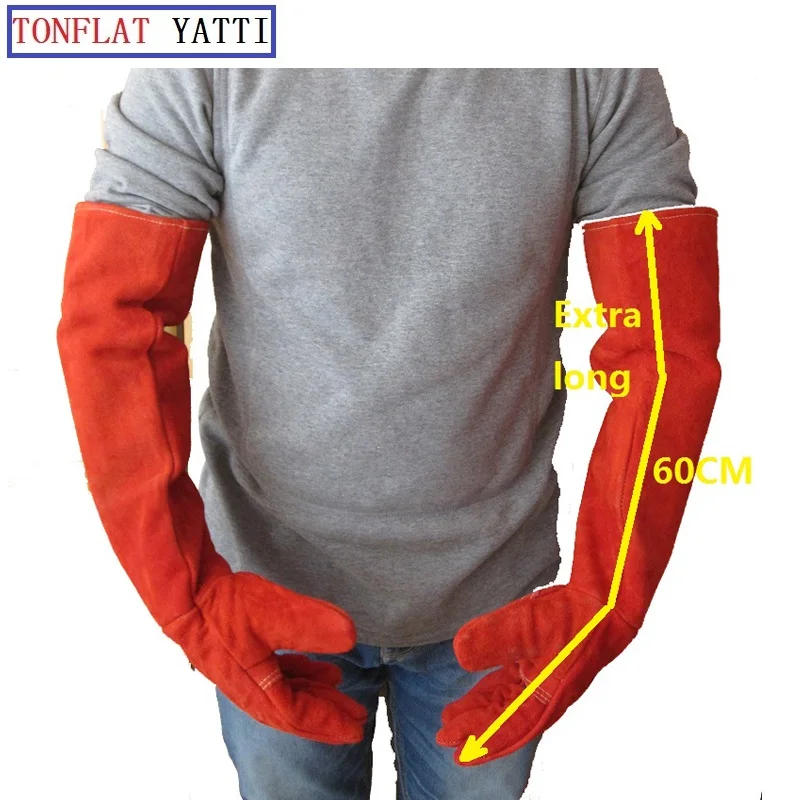 New 60cm Long Leather Anti bite Safety Gloves For Catch Dog,Cat,Reptile