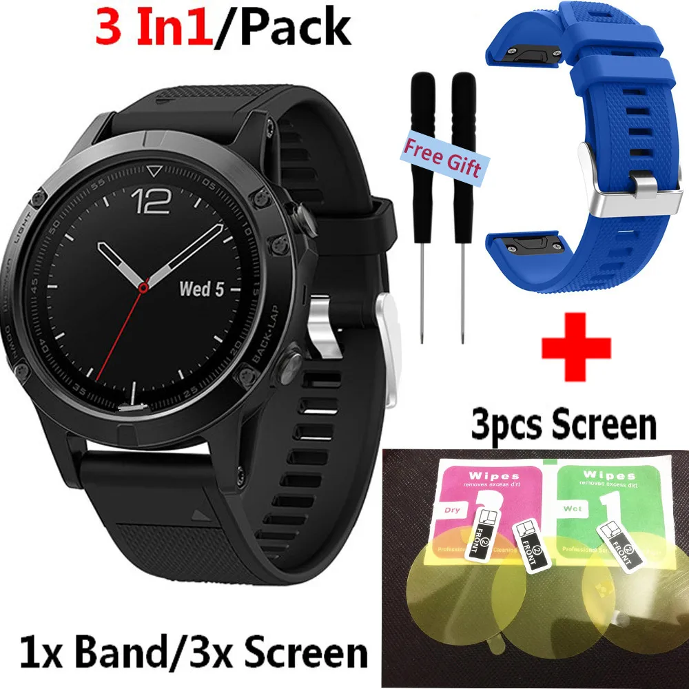 

3 In1 Watch Band for Garmin Fenix 5X 5 5S Plus 3 3 HR Forerunner 935 Watch Quick Release Silicone Strap Screen Protective film