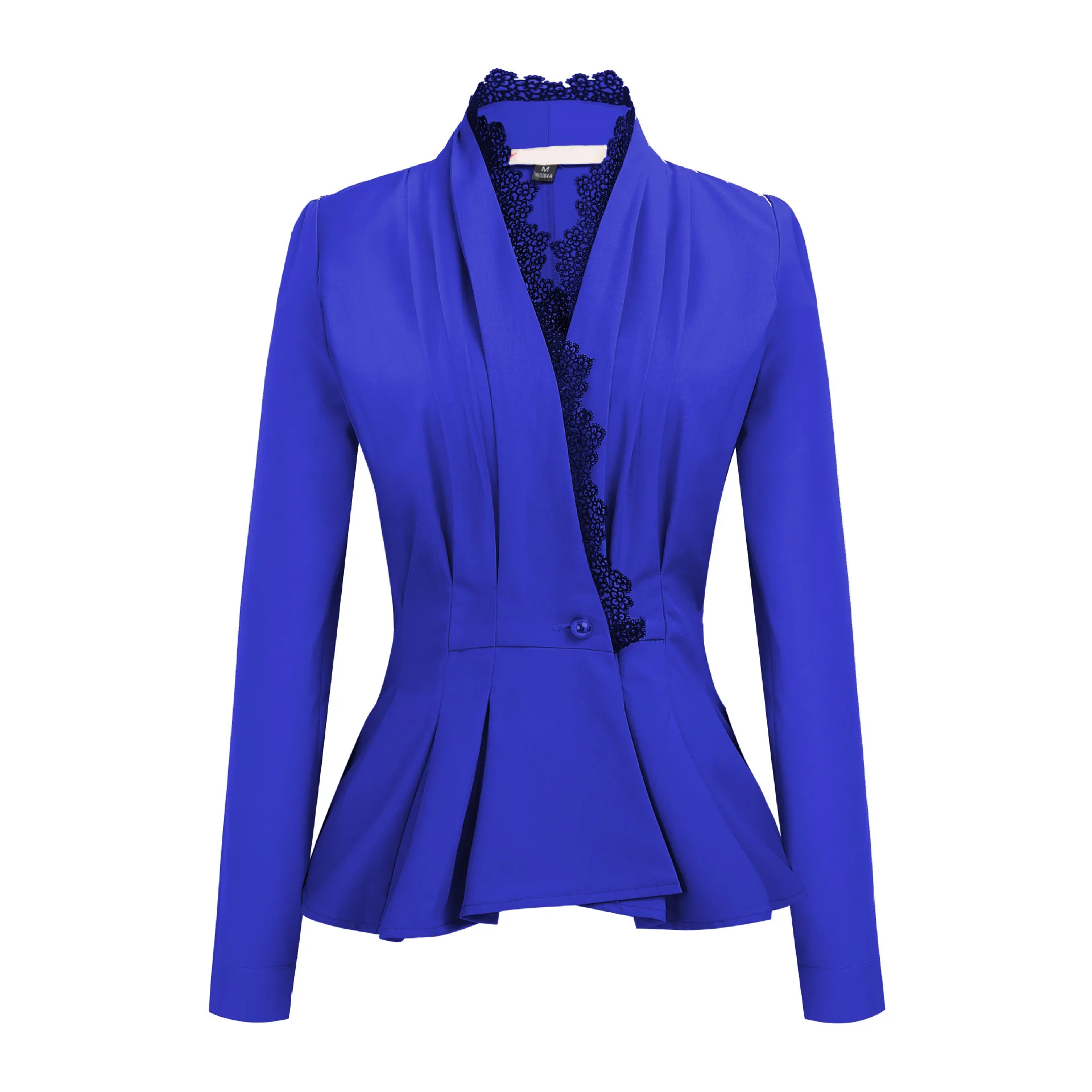 Модные осенние женские блейзеры и куртки для работы, офисный женский костюм, тонкий, белый, черный, на одной пуговице, деловой Женский блейзер, кружевное пальто - Цвет: Синий