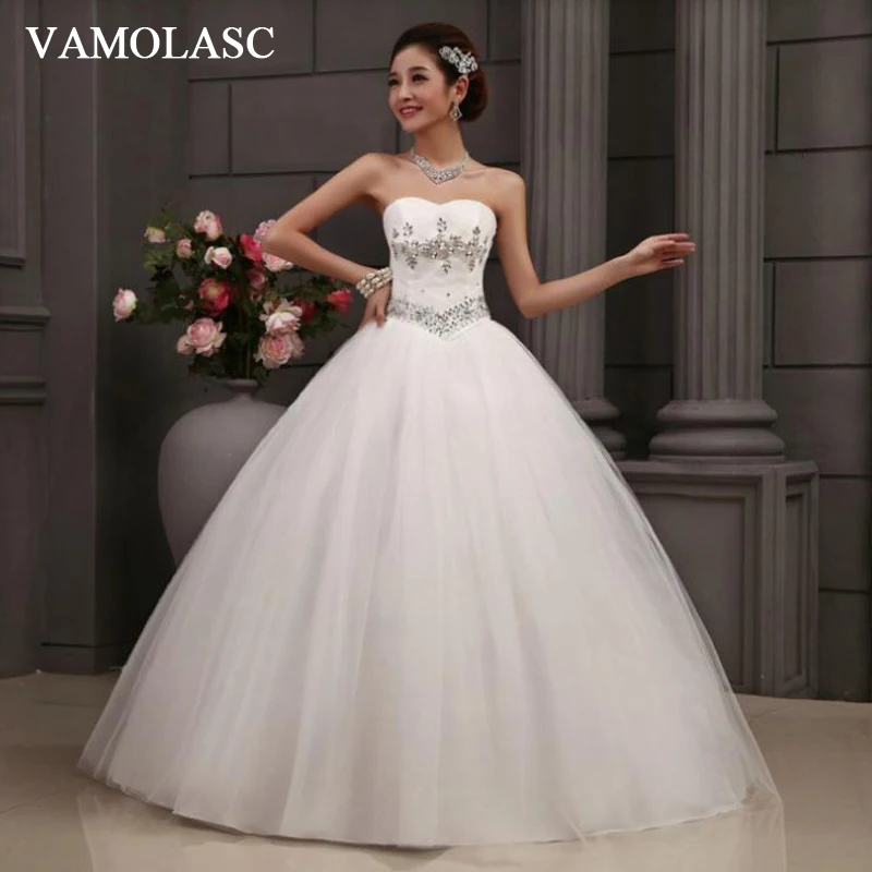 

VAMOLASC Crystal Strapless Lace Ball Gown Wedding Dresses Off The Shoulder Pleat Backless Tulle Bridal Gowns