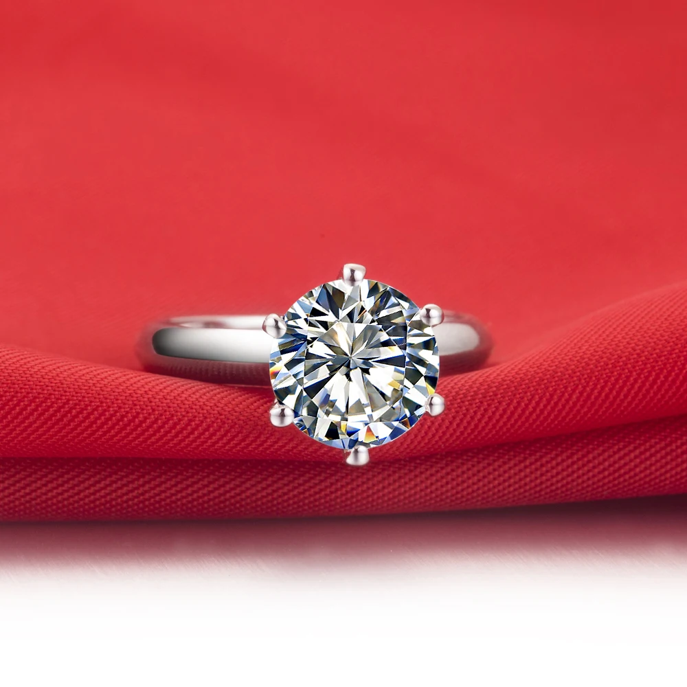 Solid 18K 750 White Gold 2 Carat Six Prongs Round Excellent Woman Engagement Ring Bright Forever AU585 Gold Jewelry 4