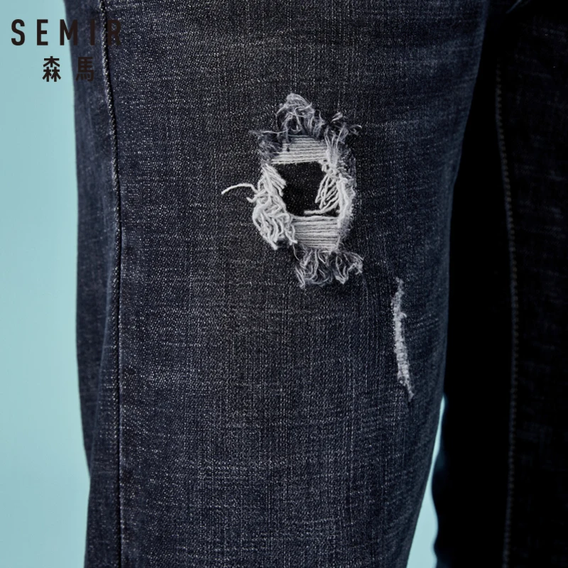 Great Value SEMIR Men Destroyed Jeans Washed Denim Retro Style Mens Slim Fit Cotton Jeans with Destruction Zip Fly with Button Streetwear