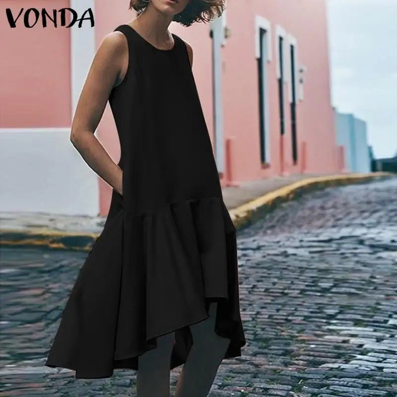 Женское Повседневное платье VONDA однотонное летнее с оборками и подолом рыбий