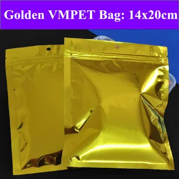 

100pcs/lot 14 x 20cm (5.5'' * 7.9'') 160mic Golden Aluminizing Zipper Bag,Zip Lock Packaging Bag,Hang Hole Food Bag