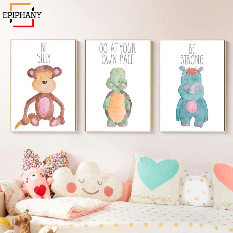 Watercolor Penguin Painting Pictures Wall Art Decor Nursery African Animals Lion Monkey Posters and Prints for Kids Bedroom|Рисование и
