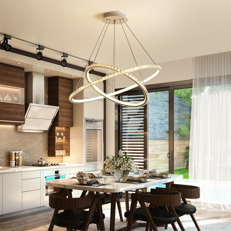 

LICAN Modern LED Crystal Pendant Light For Dining Living Room Hanging Circel Rings suspension luminaire Pendant Lamp 110V 220V