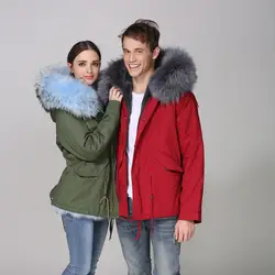 Пары одежда поддельные меховой подкладке парка светло-голубой цвет и серый искусственный мех внутри на короткая куртка пальто