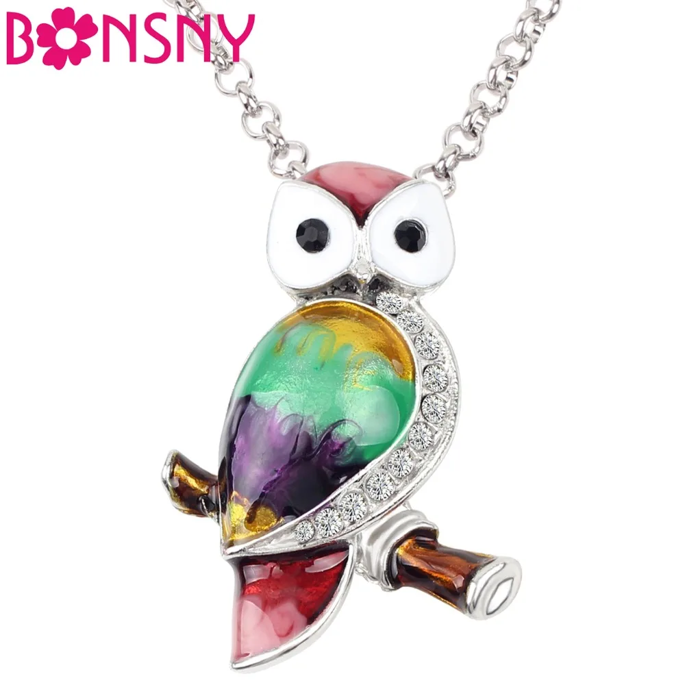 Bonsny Enamel Rhinestone Floral Lovely Bird Necklace Pendant Choker