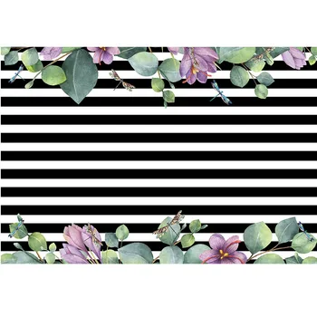 

Customized 10ft flowers black and white stripes birthday party photo backdrop for children photography studio backgrounds