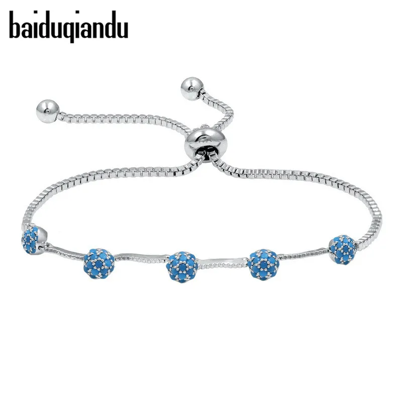 

baiduqiandu Pave Setting Round Ball Red or Blue CZ Cubic Charm Bracelets or Anklets for Women Adjustable Pulseras Mujer