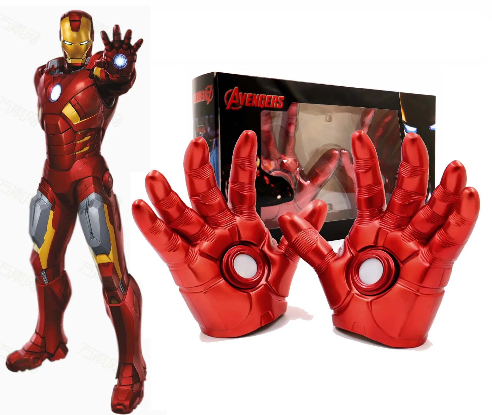 Marvel Мстители эра Альтрона Косплей Железный человек перчатка со светодиодный светильник ПВХ игрушки подвижные фигурки для детей игрушка для детей и взрослых